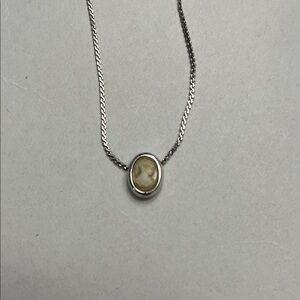 Vintage Trifari Silver and Cream Cameo Necklace 16 inches